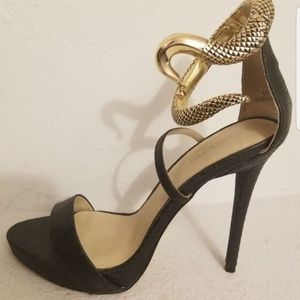 Bebe Black Stilettos with Gold Snake Anklet